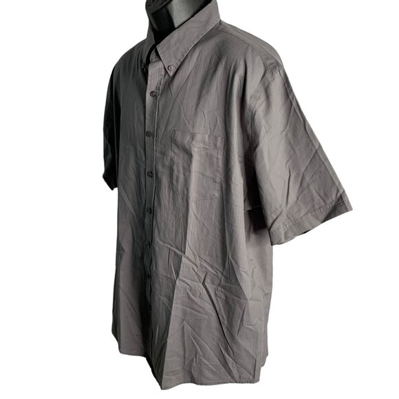 Croft Barrow Button Down Short Sleeve Shirt XL Grey Easy Care Pocket Collared - Picture 3 of 6